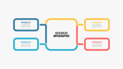 Business process chart design vector with thin line flat template box, Vector with 4 options. Can be used for workflow diagram, annual report, web design, info chart, presentations.