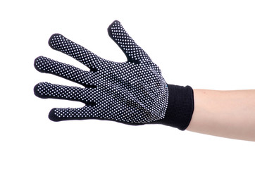 Female hands in working gloves on white background isolation