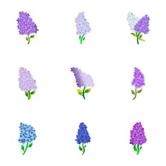 Fototapeta na wymiar Colorful lilac icon set. Cartoon set of 9 colorful lilac vector icons for web design isolated on white background