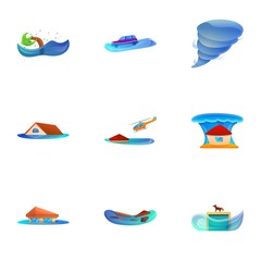 Cataclysm disaster icon set. Cartoon set of 9 cataclysm disaster vector icons for web design isolated on white background