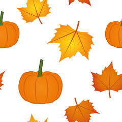 seamless pattern autumn leaves and pumpkin on white background vector illustration EPS10