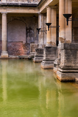 Ancient Roman Bath Pool and Steam in Bath, England