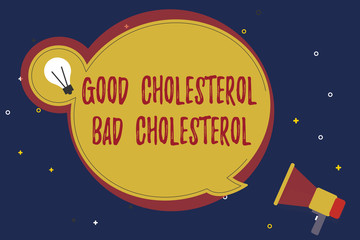 Obraz na płótnie Canvas Word writing text Good Cholesterol Bad Cholesterol. Business concept for Fats in the blood come from the food we eat.
