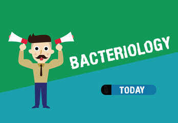 Naklejka premium Handwriting text writing Bacteriology. Concept meaning Branch of microbiology dealing with bacteria and their uses.
