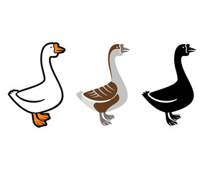 White goose, gray goose and goose silhouette, logo design. Bird, animal, pet and poultry, vector design and illustration