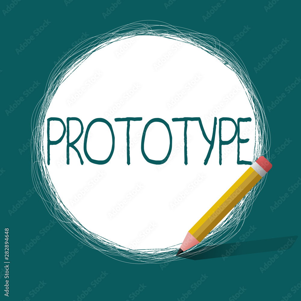 Poster conceptual hand writing showing prototype. business photo text preliminary project design version of