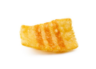Fried wheat-potato snack with smoked bacon flavor isolated on white background