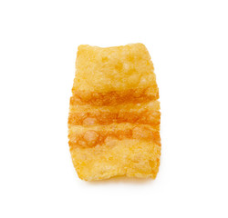 Fried wheat-potato snack with smoked bacon flavor isolated on white background
