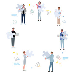 パズルをもつ人々　イラスト　チームワーク