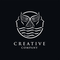 Line art woman mermaid. Self love and care concept. Silhouette line drawing, fashion, beauty care minimalist vector, girl pretty face illustration. Perfect for t-shirt print.