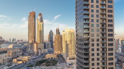 Fototapeta na wymiar Beautiful skyline of Dubai downtown and Business bay with modern architecture during sunset.
