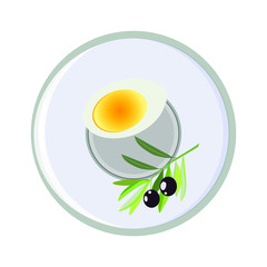 Vector concept of breakfast in cartoon style. On a plate dairy products. Concept for breakfast menu, cafe, restaurant. Logo design template. Food background.