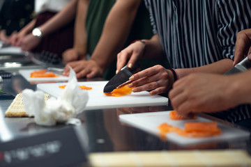 Fototapeta na wymiar fresh sushi preparation, smoked salmon