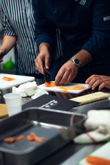 Fototapeta na wymiar fresh sushi preparation, smoked salmon