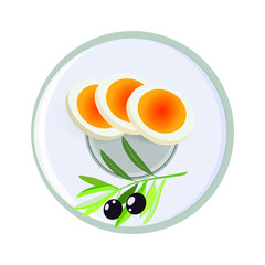 Vector concept of breakfast in cartoon style. On a plate dairy products, cheese.
