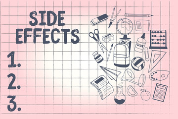 Conceptual hand writing showing Side Effects. Business photo showcasing An unintended negative reaction to a medicine and treatment.