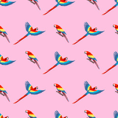 Tropical seamless pattern wih ara parrot. Vector wallpaper.