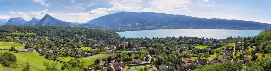 Fototapeta premium Scenic view of mountains and scattering houses from Menthon castle in Haute-Savoie