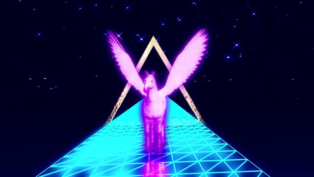 An animated Pegasus in Vaporwave Style