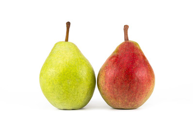 green and red pear on a white background