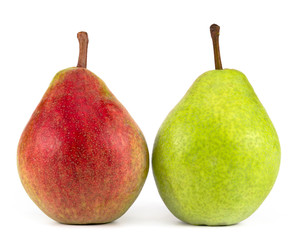 green and red pear on a white background