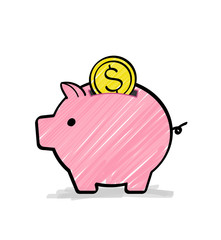 豚の貯金箱とコイン　アイコン