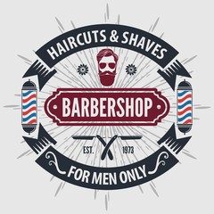 Barber shop poster, banner template with hipster face. Vector illustration