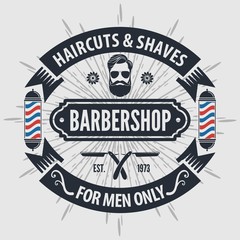 Barber shop poster, banner template with hipster face. Vector illustration