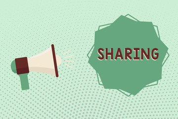 Writing note showing Sharing. Business photo showcasing have portion of something with another or others give portion.