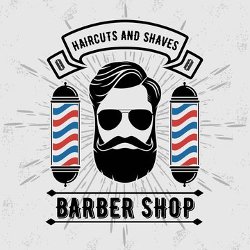 Barber shop poster, banner template with hipster face. Vector illustration