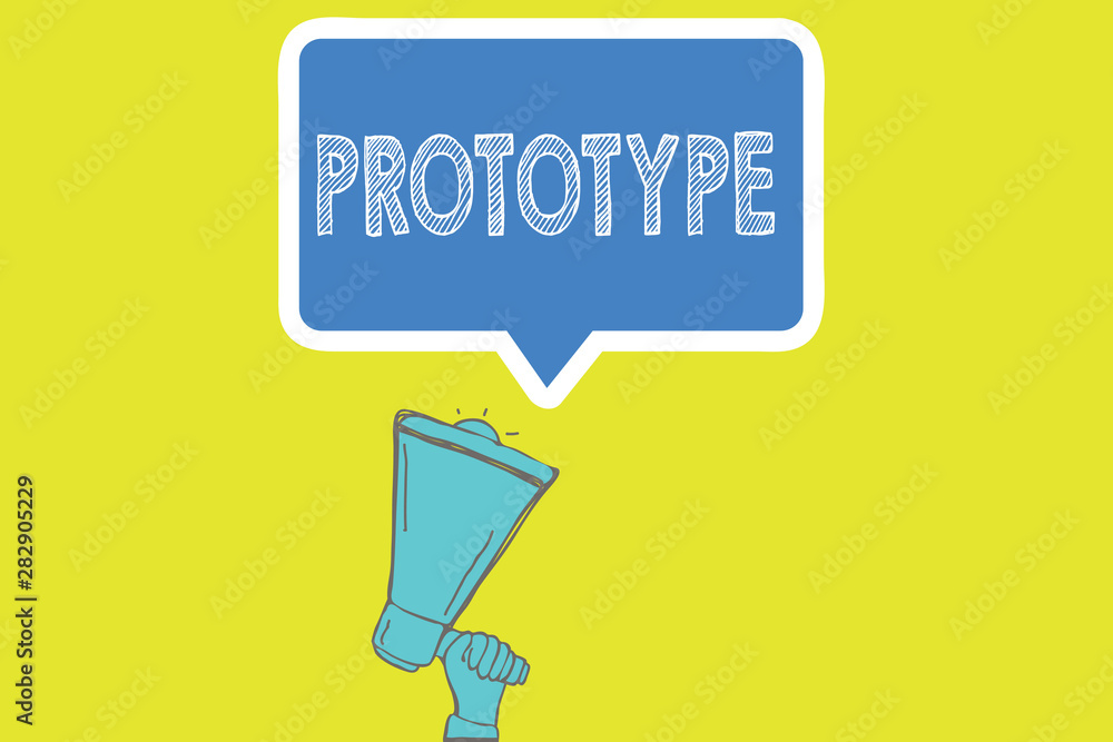 Poster handwriting text writing prototype. concept meaning preliminary project design version of device veh