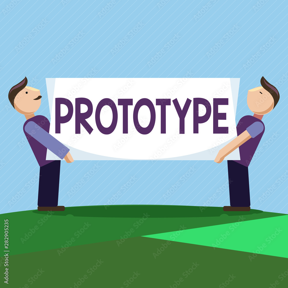 Poster conceptual hand writing showing prototype. business photo text preliminary project design version of