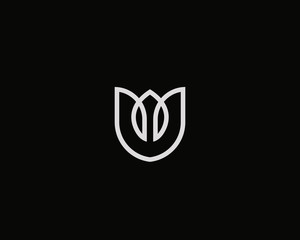 Flower shield vector logo. Linear tulip crown premium icon logotype.