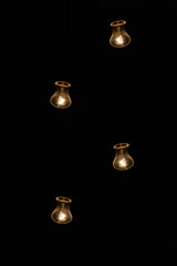 Light bulbs lit on black background