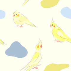 Seamless vector pattern with cute yellow and gray parrots. 