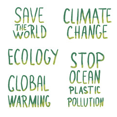 Ecology set of quotes. Vector color illustration.