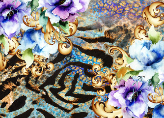 Flowers baroque animal print 