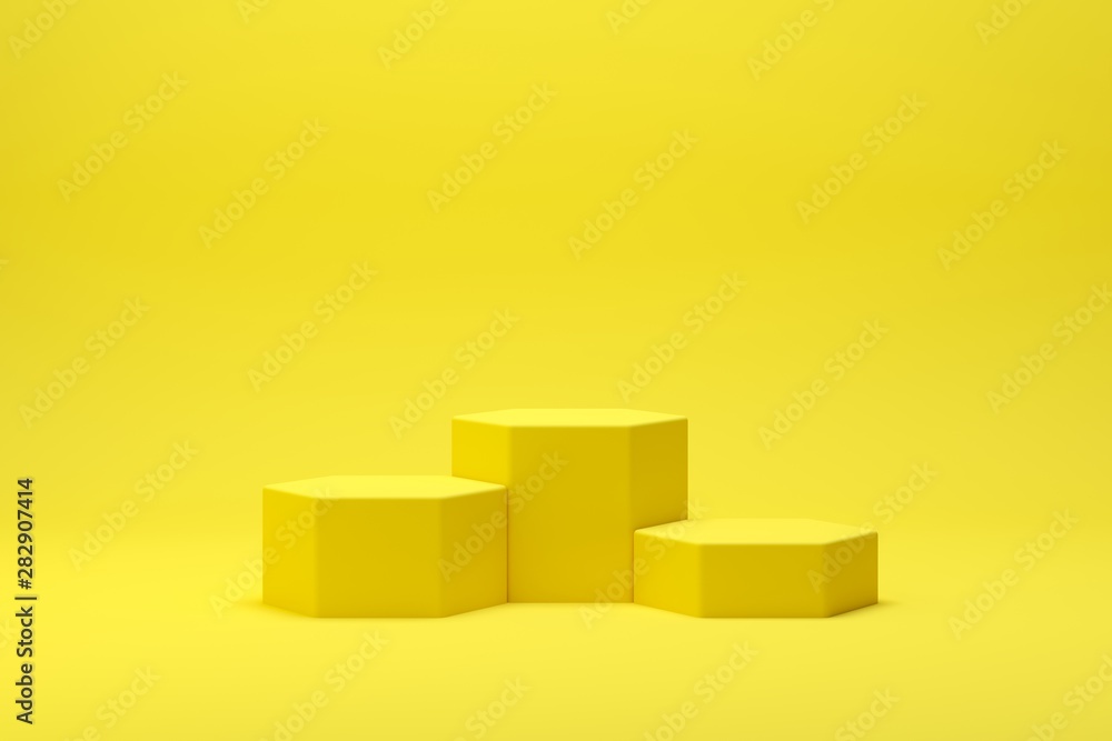 Poster 3d render abstract geometry shape podium scene with yellow background for display and product