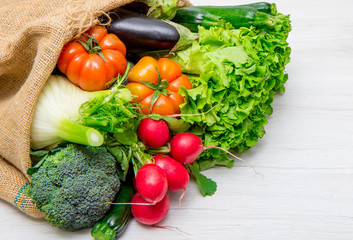 fresh vegetables in a burlap sack