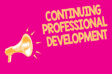 Text sign showing Continuing Professional Development. Conceptual photo tracking and documenting knowledge Megaphone loudspeaker pink background important message speaking loud