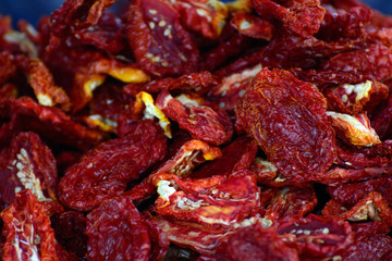 dried tomatoes in an oriental bazaar on a counter