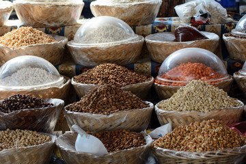 On the counter of the eastern bazaar are nuts. Concept - Vegan