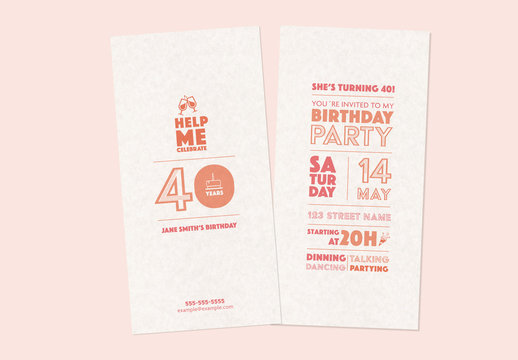 Birthday Card Layout with Peach Text and Illustrations