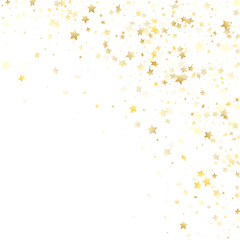 Flying gold star sparkle vector with white background.