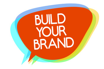 Conceptual hand writing showing Build Your Brand. Business photo showcasing Make a commercial identity Marketing Advertisement Multiline text layer design pattern red background think