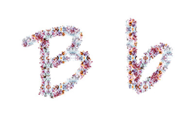 Flower alphabet. Colorful font. Uppercase, lowercase and numbers.