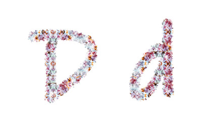 Flower alphabet. Colorful font. Uppercase, lowercase and numbers.