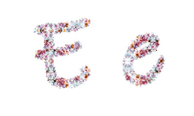 Flower alphabet. Colorful font. Uppercase, lowercase and numbers.