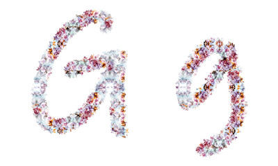 Flower alphabet. Colorful font. Uppercase, lowercase and numbers.