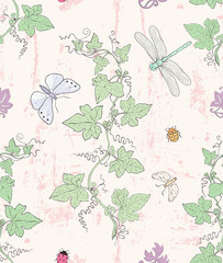 Vine and insects seamless pattern